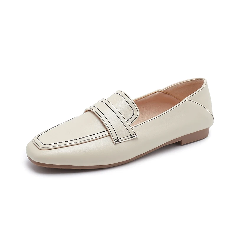 

Spring Autumn Soft Leather All-Match Flat-Bottomed Women Peas Shoes Street Style Fashionable And Comfortable Ladies Single Shoes