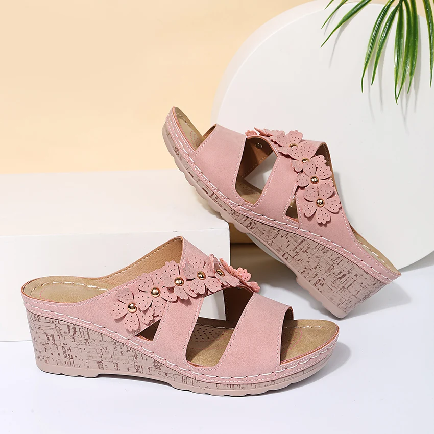 

Лето 2021, новая модель, наклонный каблук, лазер, пустотелый ноготь, сандалия, цветы женские с открытым, высокий каблук, сандалии, Женский каблу...