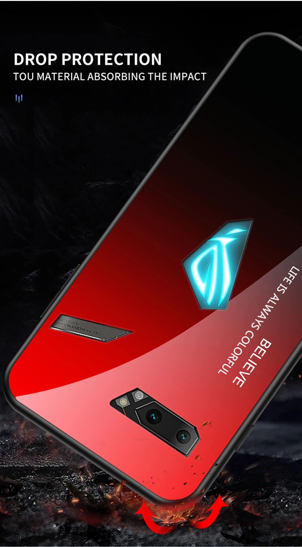 Для Asus ROG Phone 2 ZS660KL градиентный чехол из закаленного стекла силиконовая рамка жесткая стеклянная задняя крышка для Asus ROG 2