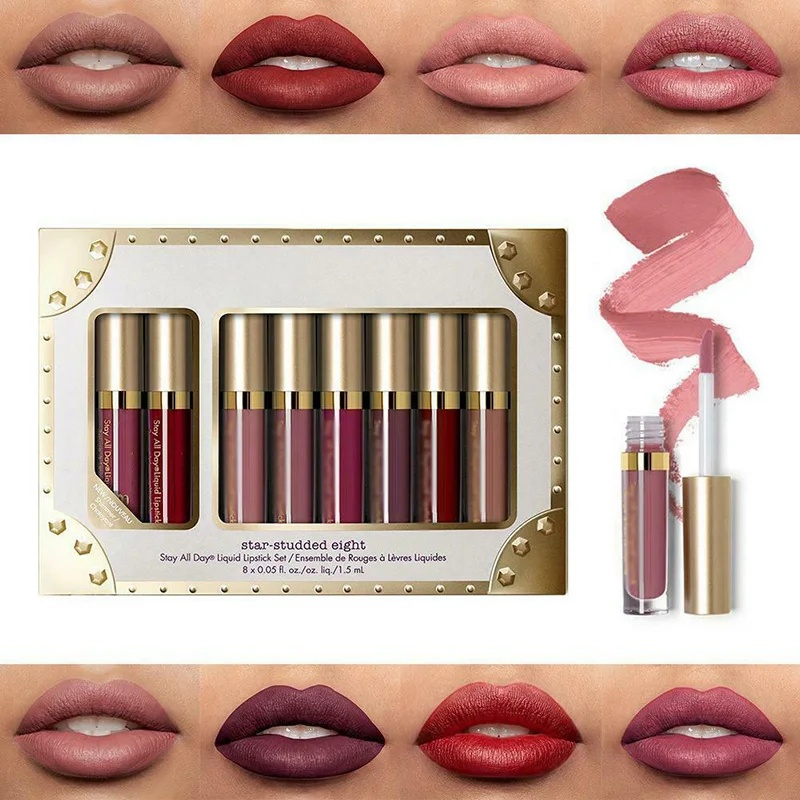 

8 Pcs Liquid Lipstick Lip Glaze Star Studded Long Lasting Non-stick for Women EY669