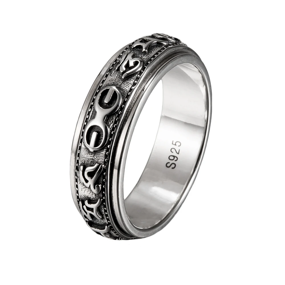 

925 Sterling Silver Ring for Men Retro Personality 925 Sterling Silver Ring Rotatable Engagement Rings for Men Antiallergic Ring