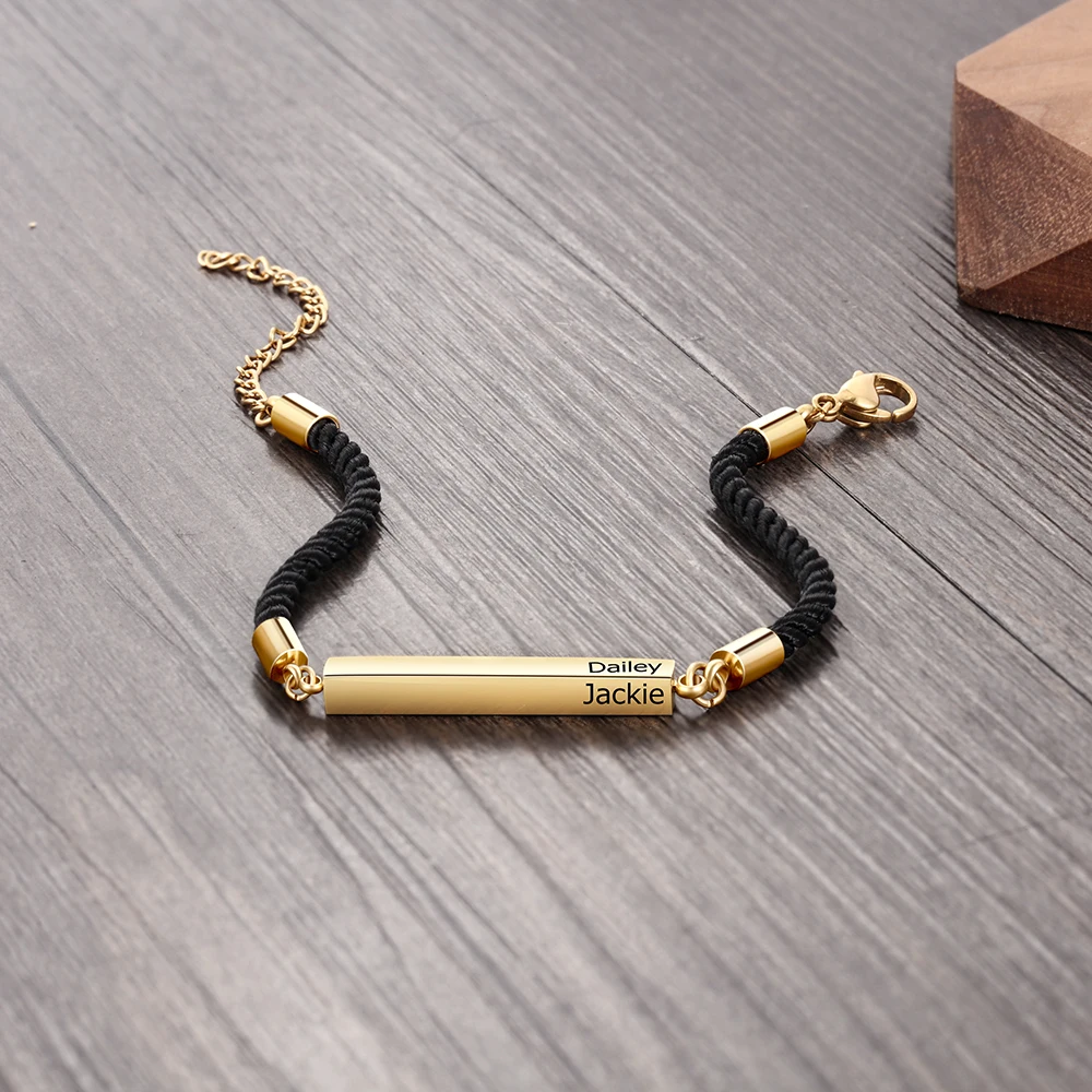 Браслет из нержавеющей стали с гравировкой на заказ черный позолотой
