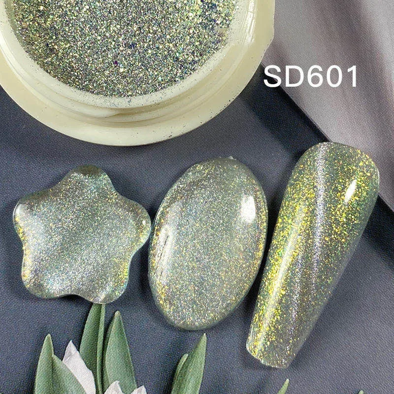 9D дизайн ногтей Аврора кошачий глаз порошок зыбучий песок золото фантазия