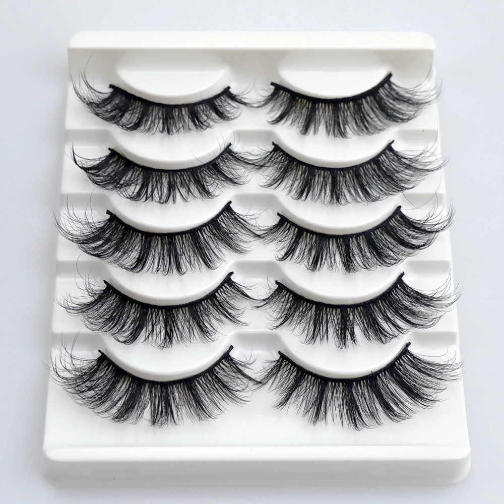 Накладные 3D ресницы из норкового меха 5 пар перекрещивающиеся пушистые Длина 9-16