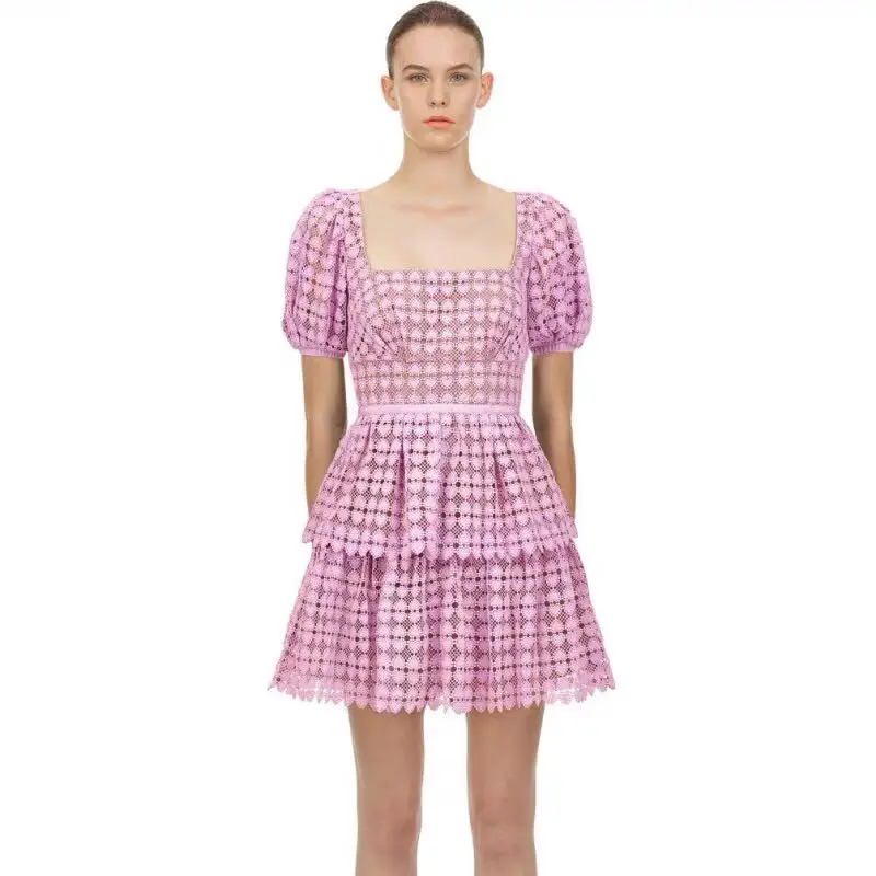 

High Quality 2020 New Runway Women Self Portrait Asymmetrical Chic Dress Patchwork Lace Dot Ladies Party Dress vestido