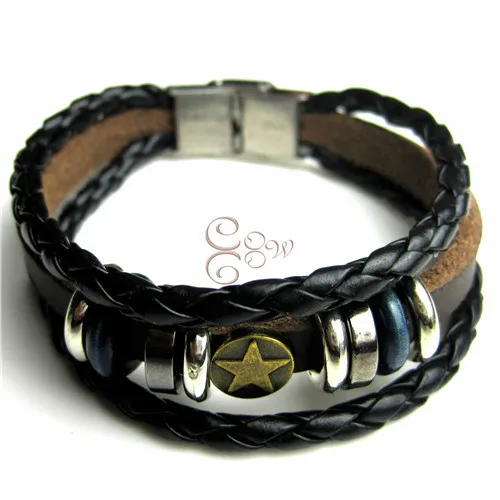 Браслеты и браслеты мужские кожаные браслеты Pulseira Masculina ювелирные изделия панк Шарм Bileklik Pulseiras подарок бойфренду - Окраска металла: Pentagram