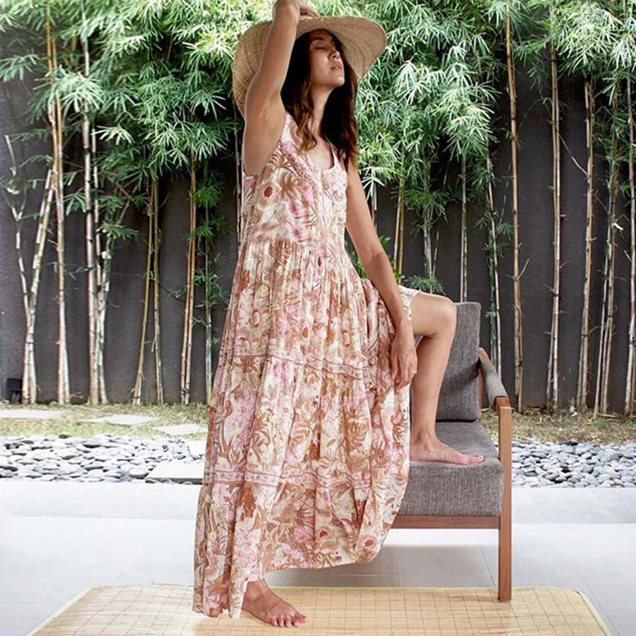 TEELYNN Макси платье для женщин 2019 искусственный шелк цветочный принт сексуальные