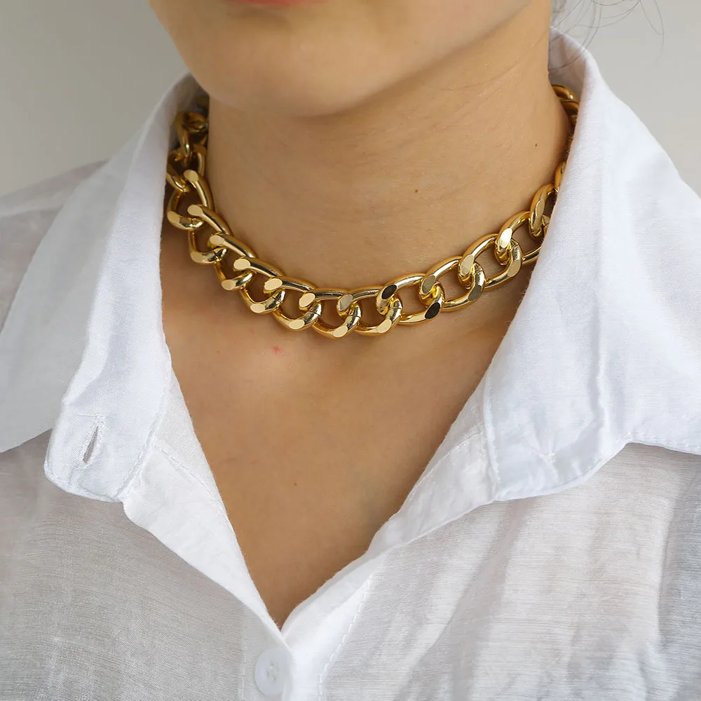 

Punk Miami Cuban Choker Necklace Collar Statement Hip Hop Big Chunky Aluminum Gold Color Thick Chain Necklace Women Jewelry
