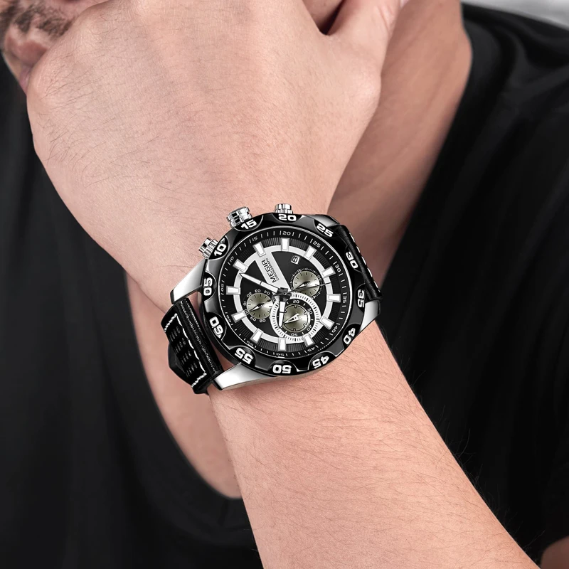 

MEGIR Chronograph Sport Quartz Watch Mens Watches Top Brand Luxury Men Clock Leather Wristwatches Relogio Masculino Reloj Hombre