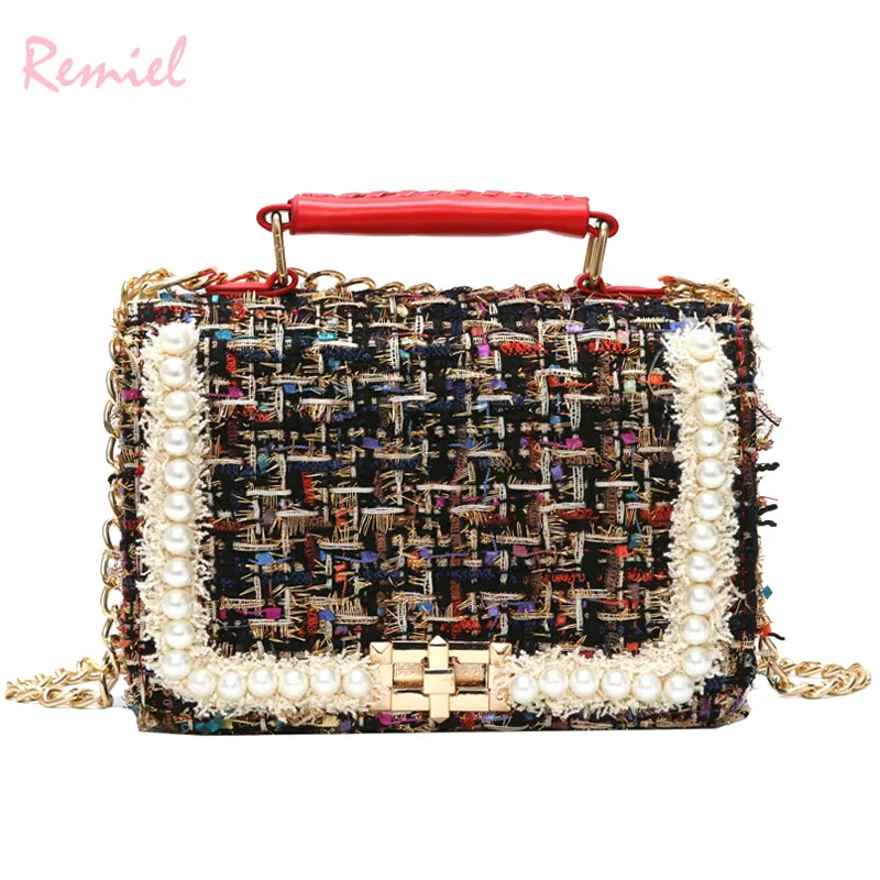 

2021Fashion New Female Square Tote bag Quality Woolen Pearl Women's Designer Handbag Ladies Chain Shoulder Crossbody Bag Travel