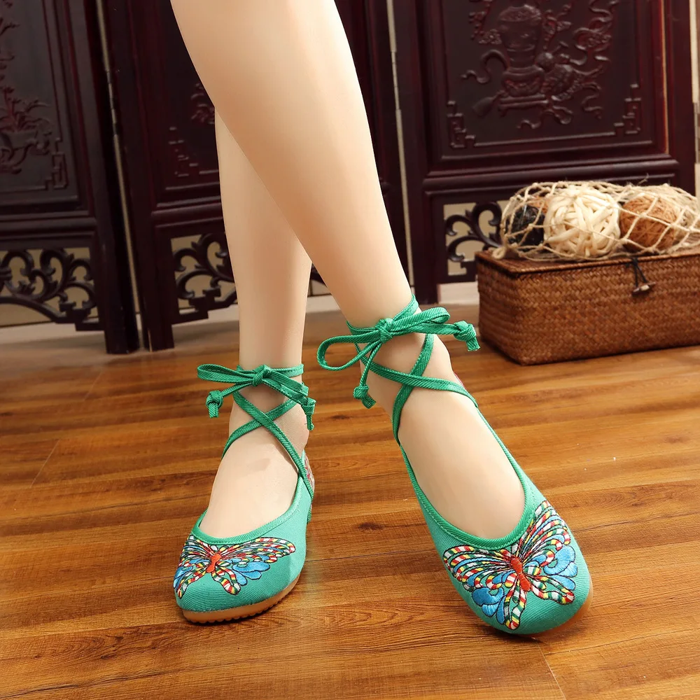 Весенняя танцевальная обувь в виде бабочек Тканевая с вышивкой Женская повязки