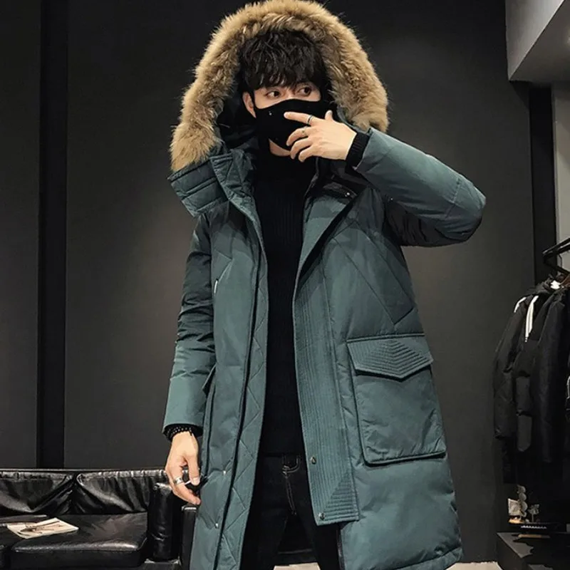 Hooded Men's White Down Jacket 2023 New Thickened Winter Brand Clothing Black Gary Long Warm White Duck Down Coat Men's Coat