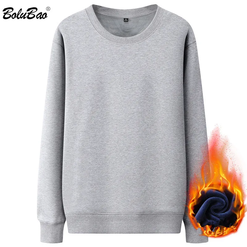 

BOLUBAO Brand Men Solid Sweatshirts Autumn Winter Men's Fleece Thick Hoodies Sweatshirts Casual O-Neck Sweatshirt Tops Male
