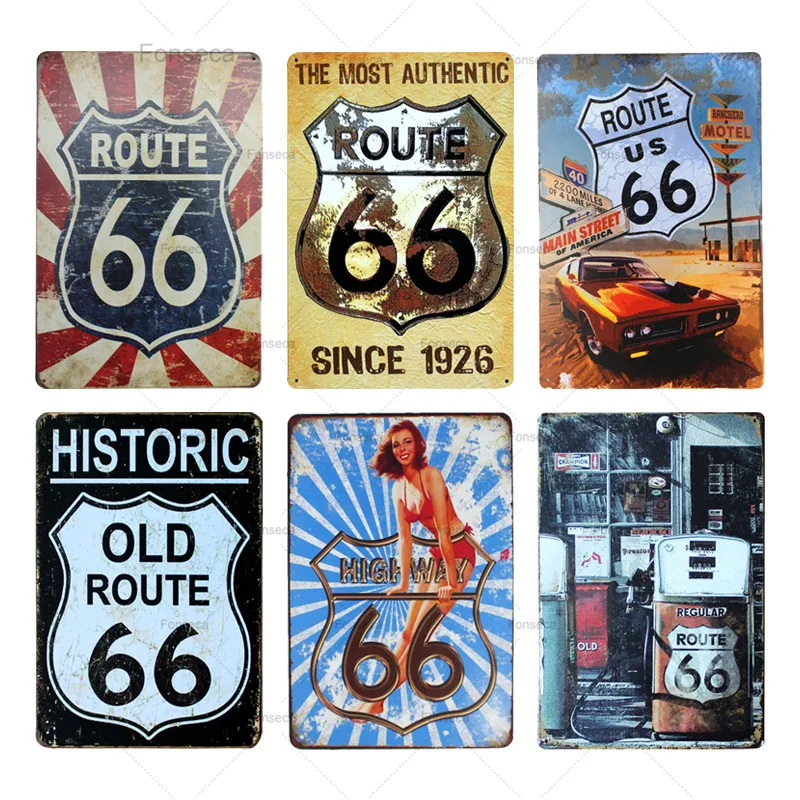 Ретро Металлические оловянные вывески Route 66 Декор для дома автомобиля отеля