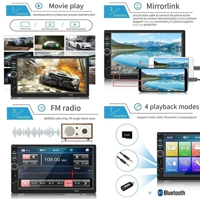 Автомагнитола MP5 7018B стерео система 2 Din с сенсорным ЖК экраном 7 дюймов Bluetooth AUX