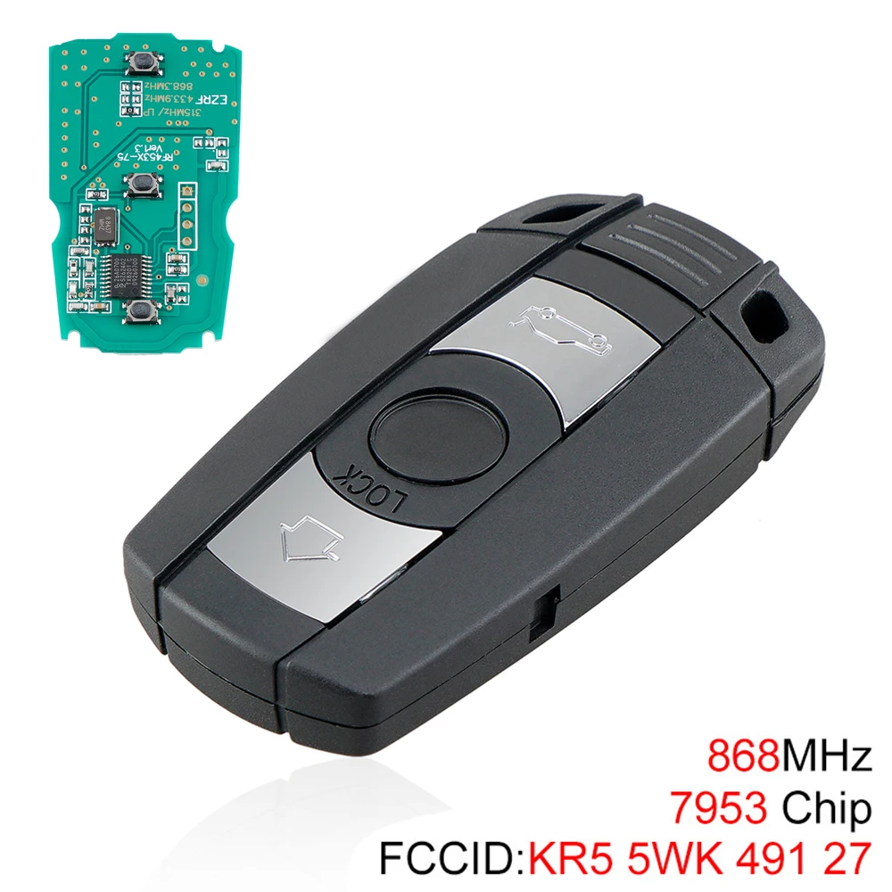 

868MHz 3 Buttons Keyless Remote Key 7953 Chip for BMW CAS3 X5 X6 Z4 1 3 5 6 E70 E71 E72 E89 E82 E88 E90 E91 E92 E93 E60 E61 E63