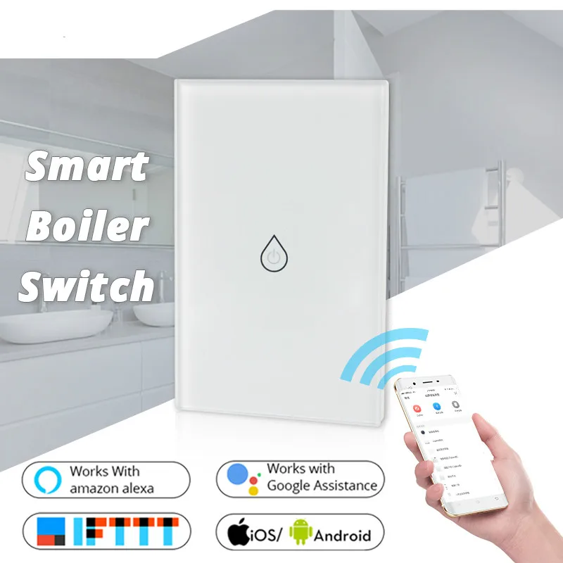 

WiFi Smart Boiler Switch Water Heater Smart Life Tuya APP Remote Control Amazon Alexa Echo Google Home Voice Control Glass Panel
