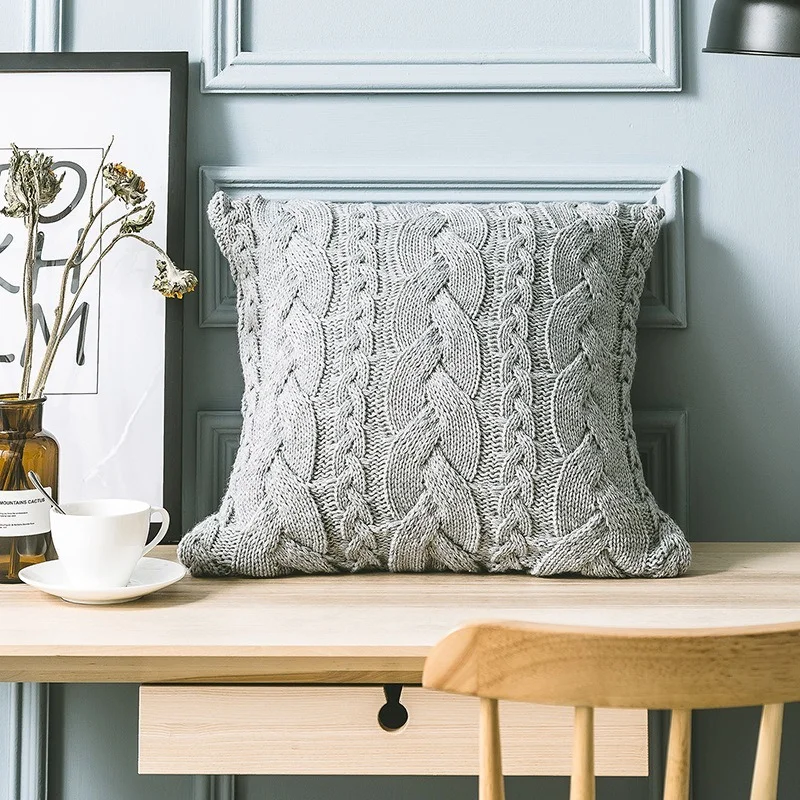 

YIRUIO Brand Pillow Case Elegant Gray Delicate Knitted Pattern Decorative Cushion Cover Cozy Throw Pillow Cover For Sofa Bed Car