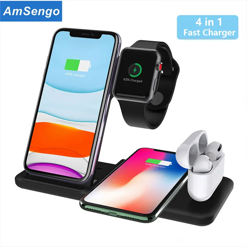 

For iPhone 12 11 Pro XS MAX XR X 8 Qi 15W Fast Wireless Chargers 4 in 1 Charging Dock Station For Apple Watch SE 6 5 AirPods Pro