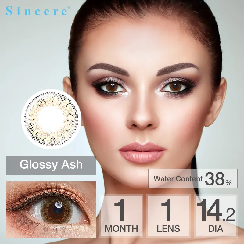 

Sincere-vision Brand 1pcs/box Glossy Ash color contact lenses 0-900 diopter for eyes Monthly throw Use for 30 days lens