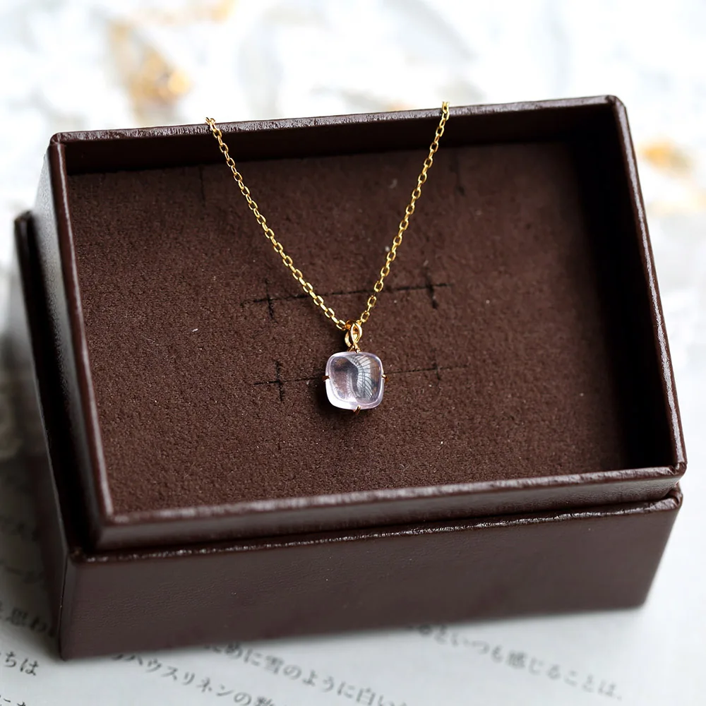 

LAMOON 925 Silver Necklace For Women Square Natural Amethyst Delicate Vintage Pendant 10K Gold Plated Fine Jewelry LMNI128