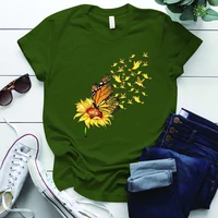 vintage sunflower butterfly printing woman tshirts plus size o neck aesthetic femme t shirts s 5xl summer women tops ropa mujer