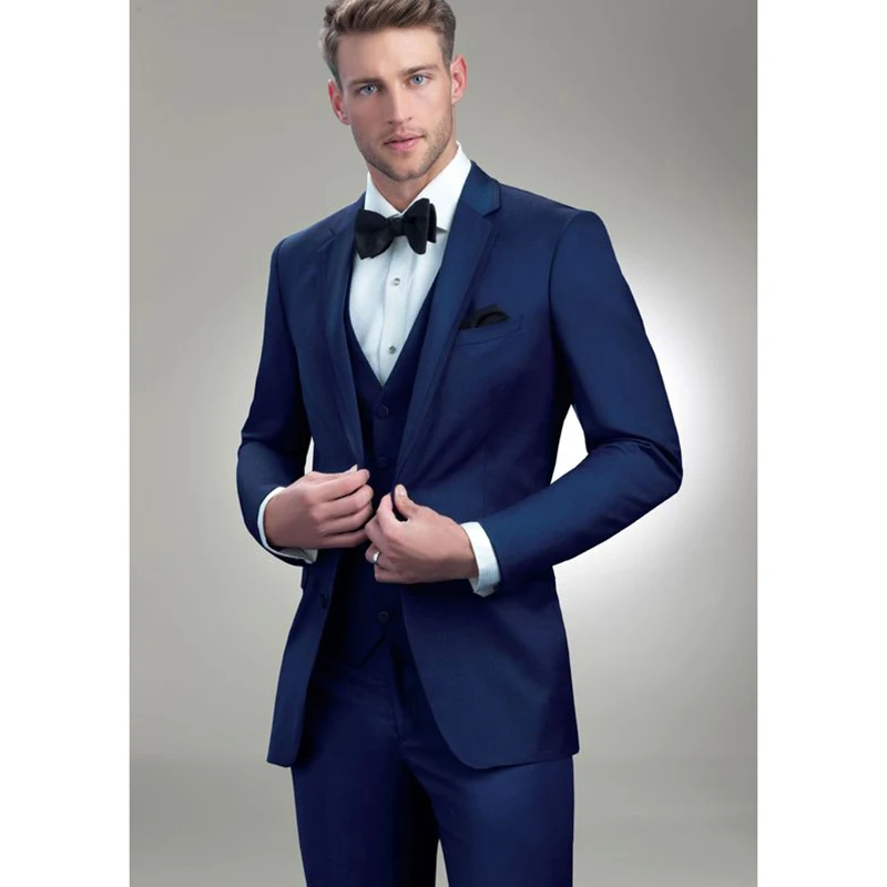 

3 Pieces Notched Lapel Suit Men One Button Business Groom Tuxedos Groom Wear Wedding Dinner Best Man Blazer(Jacket+Pant+Vest Tie