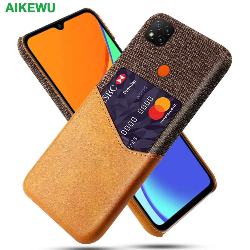 

Redmi 9C Shockproof Case for XiaoMi Redmi 9C Redmi9C Business Fabric + Luxury Leather Card Holder Fitted Cover