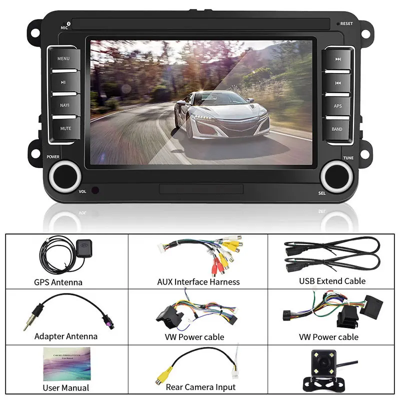 With 4 LED Camera Camecho 7 дюймов gps Android 8,1 MP5 мультимедийный плеер автомагнитолы аудио стерео Bluetooth Авто Радио для сиденья/Skoda/Passat/Golf/Polo - Цвет: With 4 LED Camera