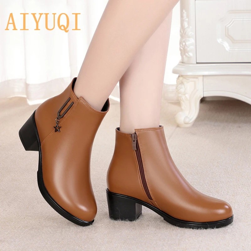 AIYUQI/женские ботиночки Женские зимние ботинки из натуральной кожи Ботинки