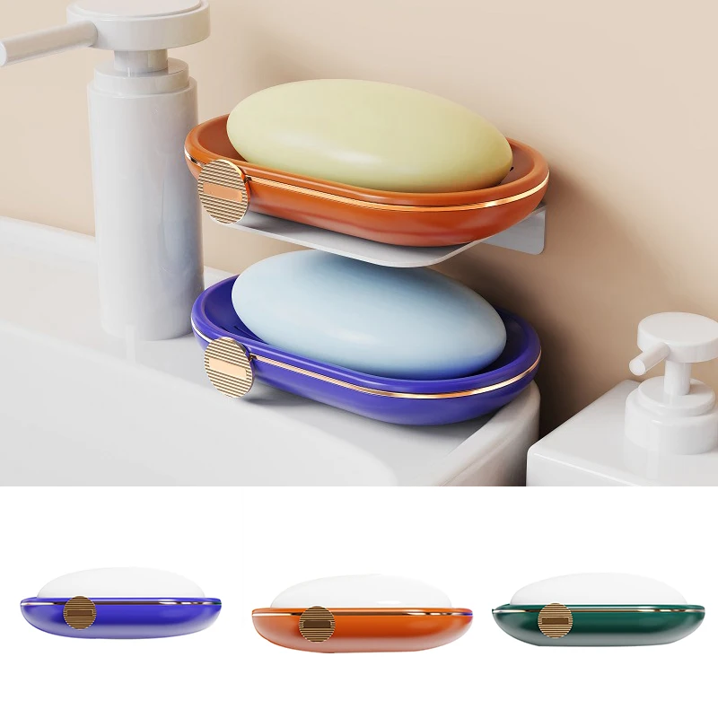 

2021 Soap Holder Box with Water Collector Light Luxury Style Dual-Layer Soap Dish for Bathroom Kitchen Home Improvement