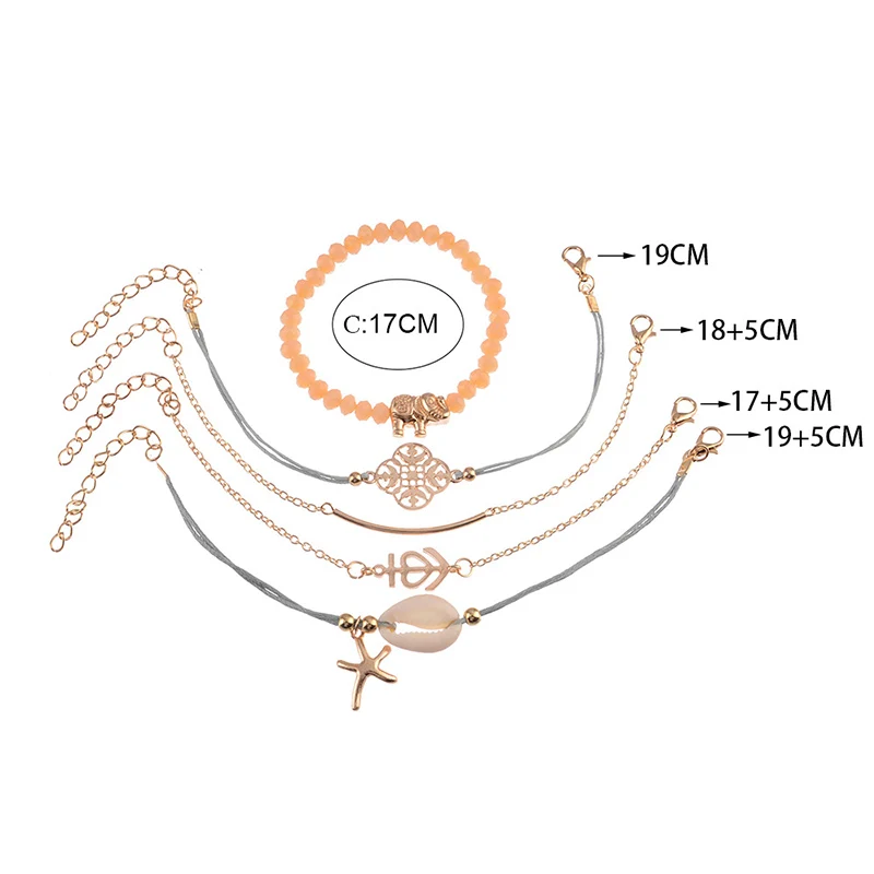 5 шт./компл. Набор браслетов с веревкой розовые бусы слон натуральная морская