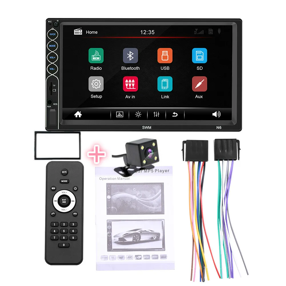 frame and camera SWM N6 двойной 2 DIN стерео MP5 плеер 7 дюймов сенсорный экран bluetooth USB AUX радио приемник в тире головное устройство+ камера - Цвет: frame and camera