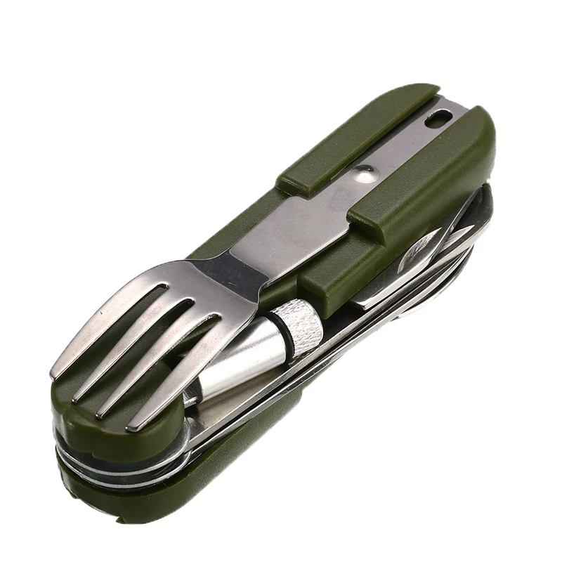 Outdoor Tableware 9 in1 Folding Fork Spoon Stainless  Steel Multi-function Corkscrew Camping Hiking Travel Picnic Accessories
