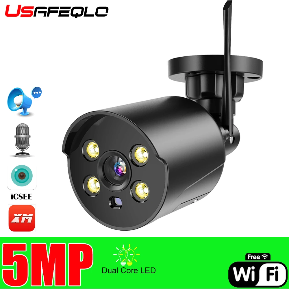 IP-камера наружная, 5 МП, Wi-Fi, ИК, ночное видение, ONVIF, аудио, беспроводная, 1080P, HD, датчик движения, ICSee