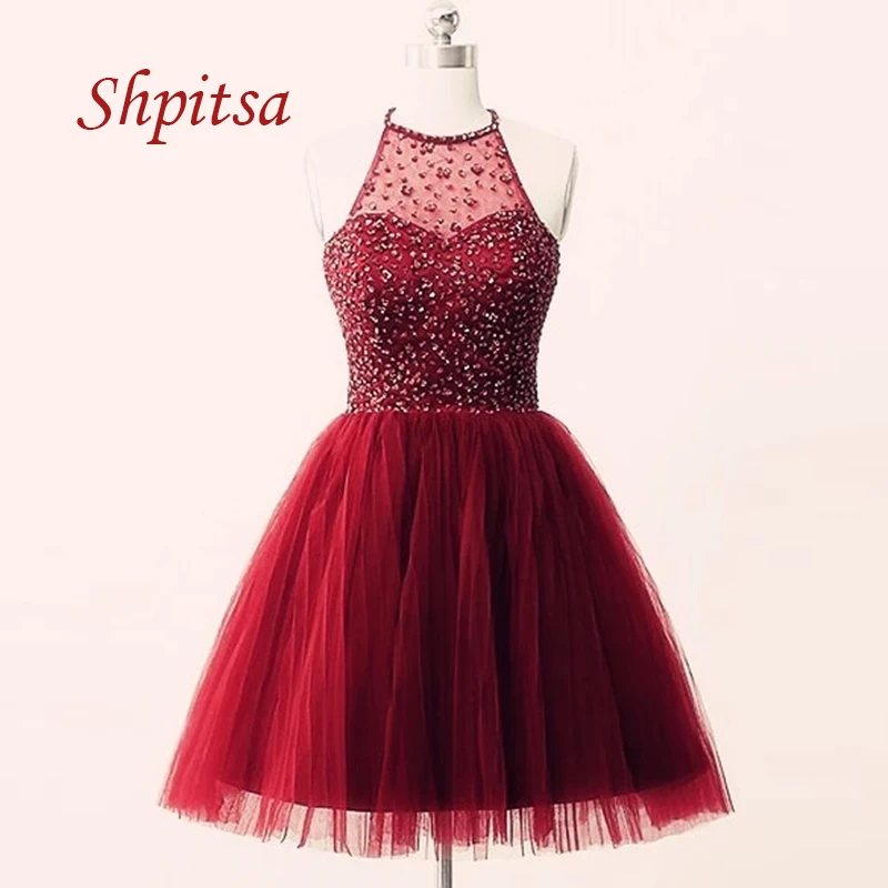 Sexy Luxury Crystals Short Homecoming Dresses Tulle Burgundy 8th Grade Prom Junior Cute Cocktail Graduation Formal Dresses images - 6