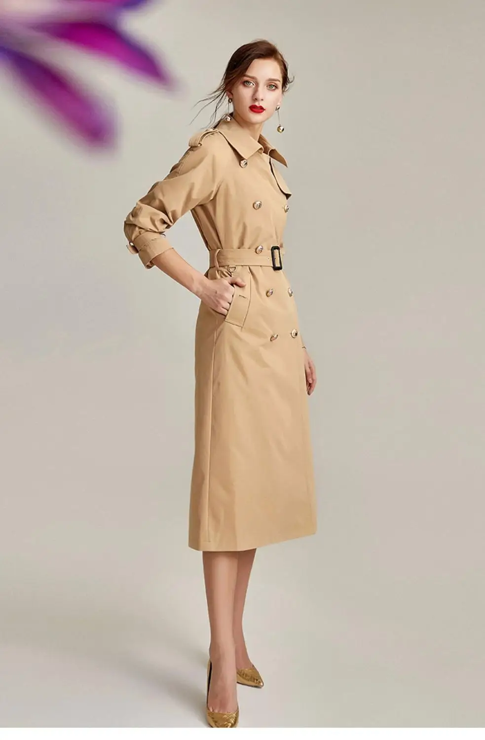 Женский облегающий Тренч с отложным воротником элегантный двубортный