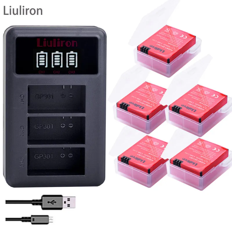 charger and 5battery Go Pro hero 3 3+ gopro3 gopro 3 hero 3 батареи для Gopro hero 3 3+ Black Edition белый серебряный выпуск HD камеры аксессуары - Цвет: charger and 5battery