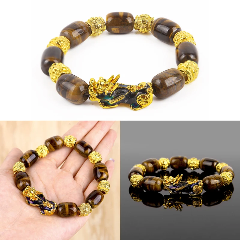 Натуральный желтый тигровый глаз Обесцвечивающий Pixiu Obsidian камень золотой