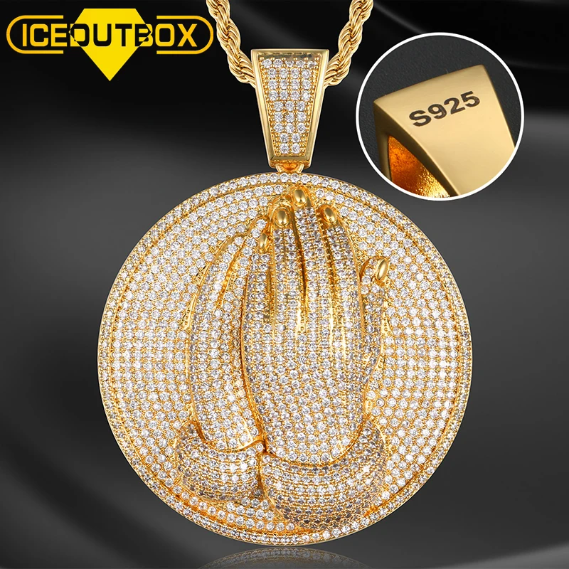 

Bling молимся рука кулон ожерелье 925 стерлингового серебра кулон золото Цвет для мужчин в стиле «хип-хоп», модные ювелирные изделия, лед из юве...