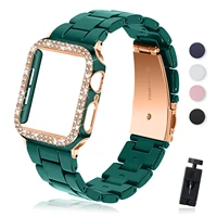 diamond case strap for apple watch band 40mm42mm 44mm 38mm strap resin bracelet for iwatch series 6 5 4 se watch bands pc shell