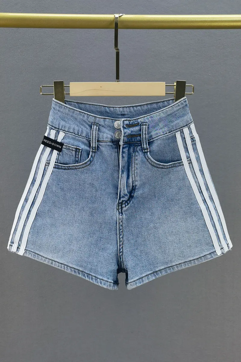 

Stretch Denim Shorts Women's Thin 2021 Summer Short Jeans New High Waist Loose Slimming White Striped Wide Leg Hot Pants