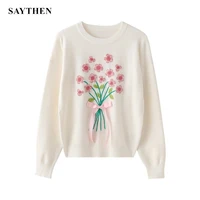 saythen fallwinter new clothes womens collar long sleeve contrasting color girls round bead knit pullover