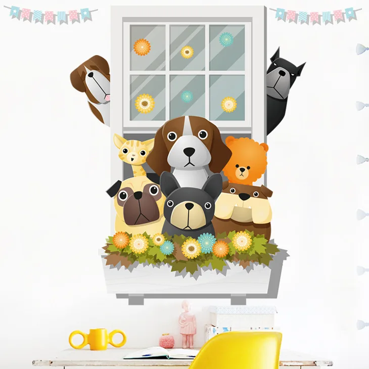 

Настенные наклейки для детского сада с изображением собаки из мультфильма «Окно» для раннего развития, для детской комнаты, для мальчиков и...