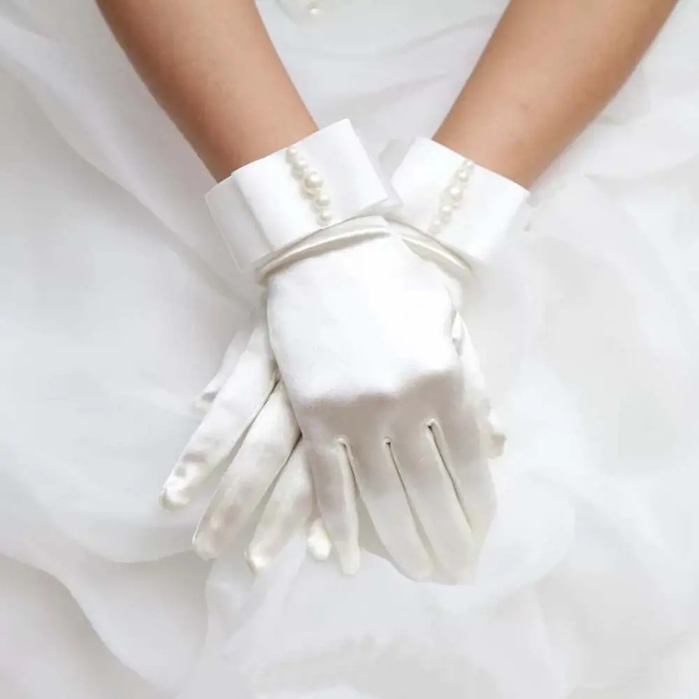 

Elegant Non-slip Full Fingers White Women Wedding Satin Mittens Five Finger Mitten Women Mitts Bridal Gloves