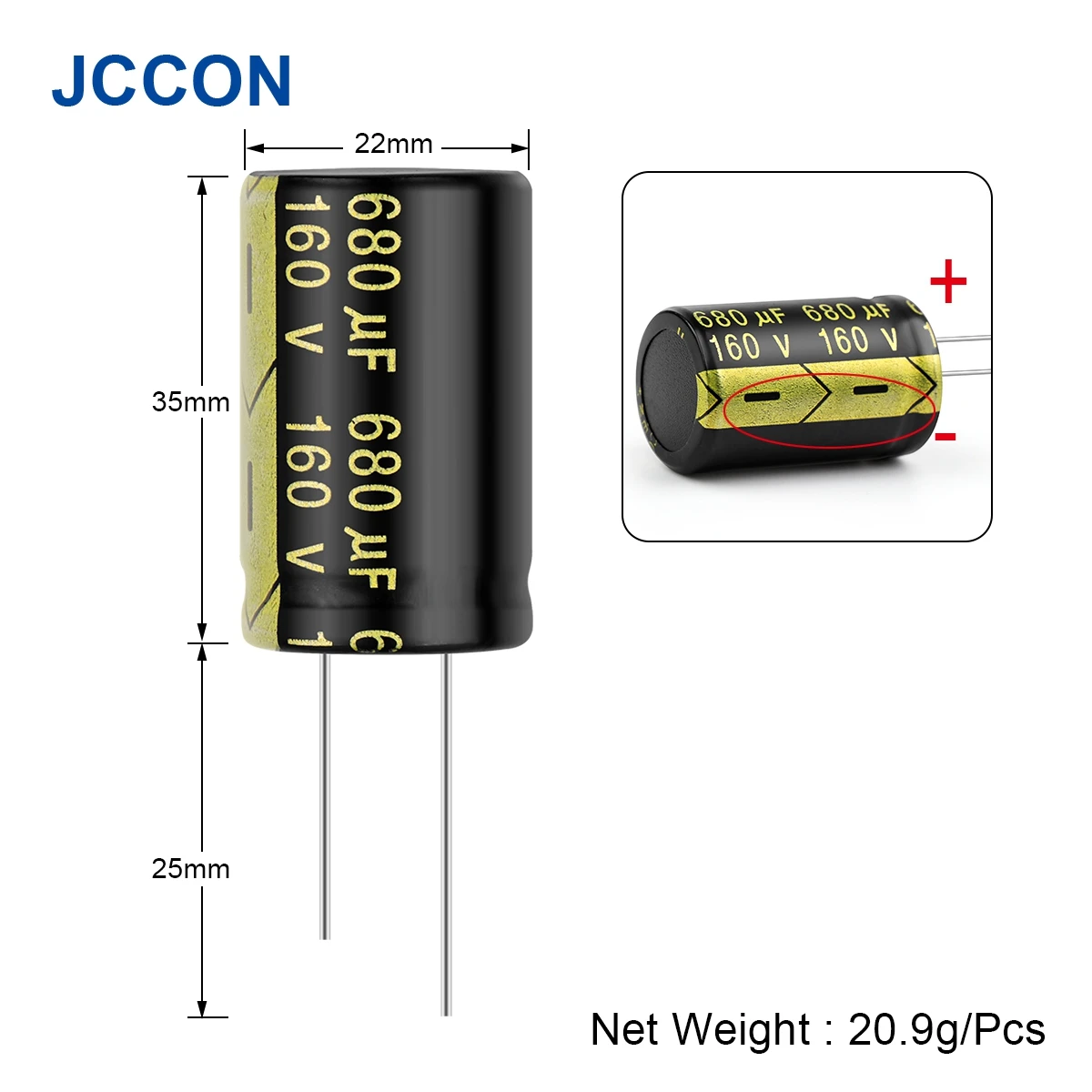 

10Pcs JCCON High Frequency Low ESR Aluminum Capacitor 160V680UF 22x25mm DIY Electronic Supercapacitor
