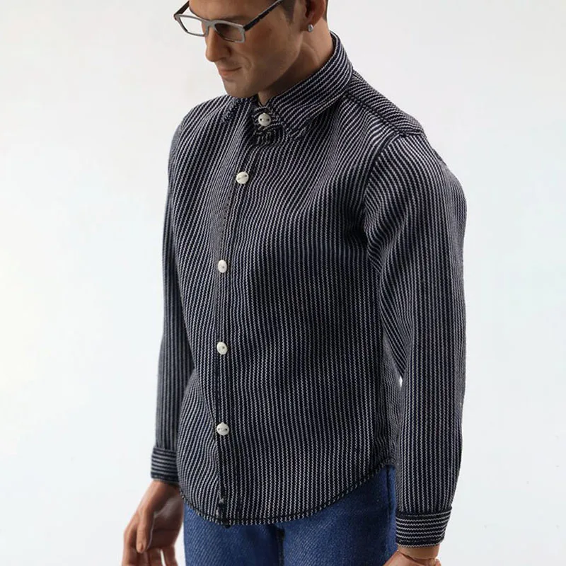 

1/6 Male Black Striped Shirt Soldier Clothes Model Fit 12'' Action Figure Body
