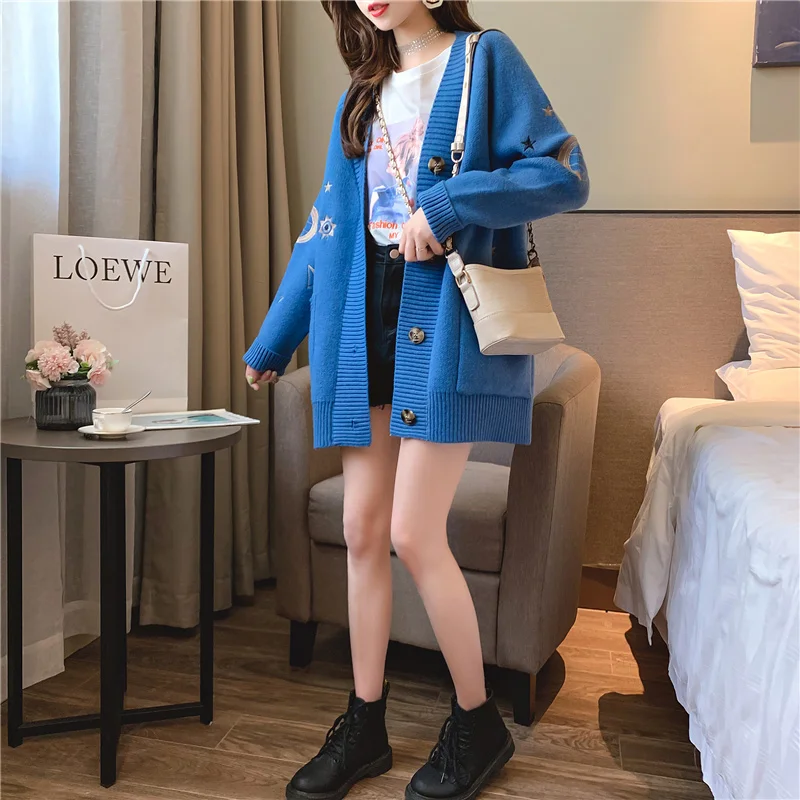 

2020 Autumn Winter Women Sweater Cardigans Oversize V neck Knit Cardigans Girls Outwear Korean Chic Tops Suete Mujer Poncho