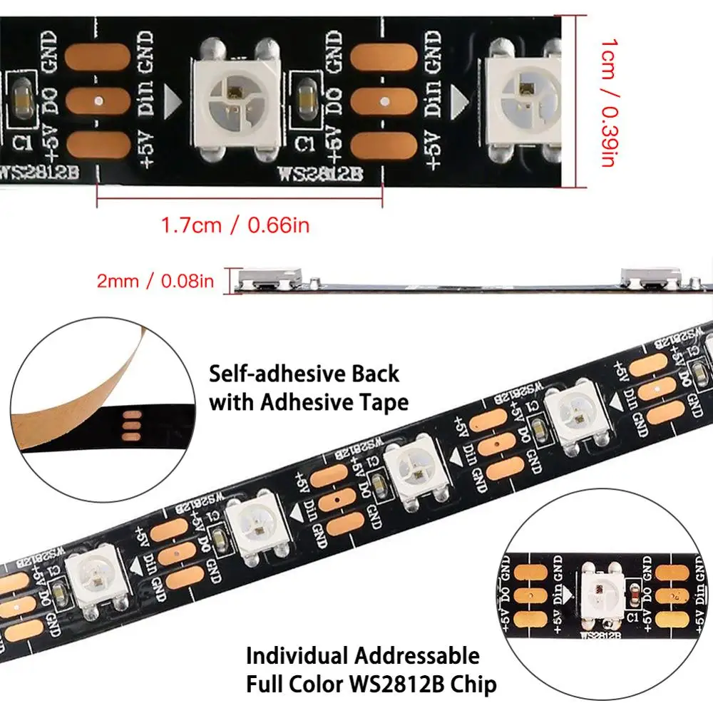 

Addressable WS2812B Pixel Strip Light Individually WS2812 IC Built-in RGB DC5V 144/300 leds Led Band Led Stripe Neon Light 1/5m
