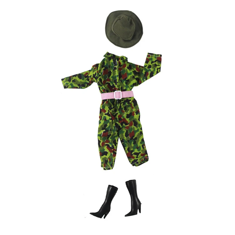 

Army Green Camouflage 30cm Doll Outfits For Barbie Clothes Jumpsuit Hat Boots 1/6 BJD Accessories For Barbie Dolls Clothes Toys